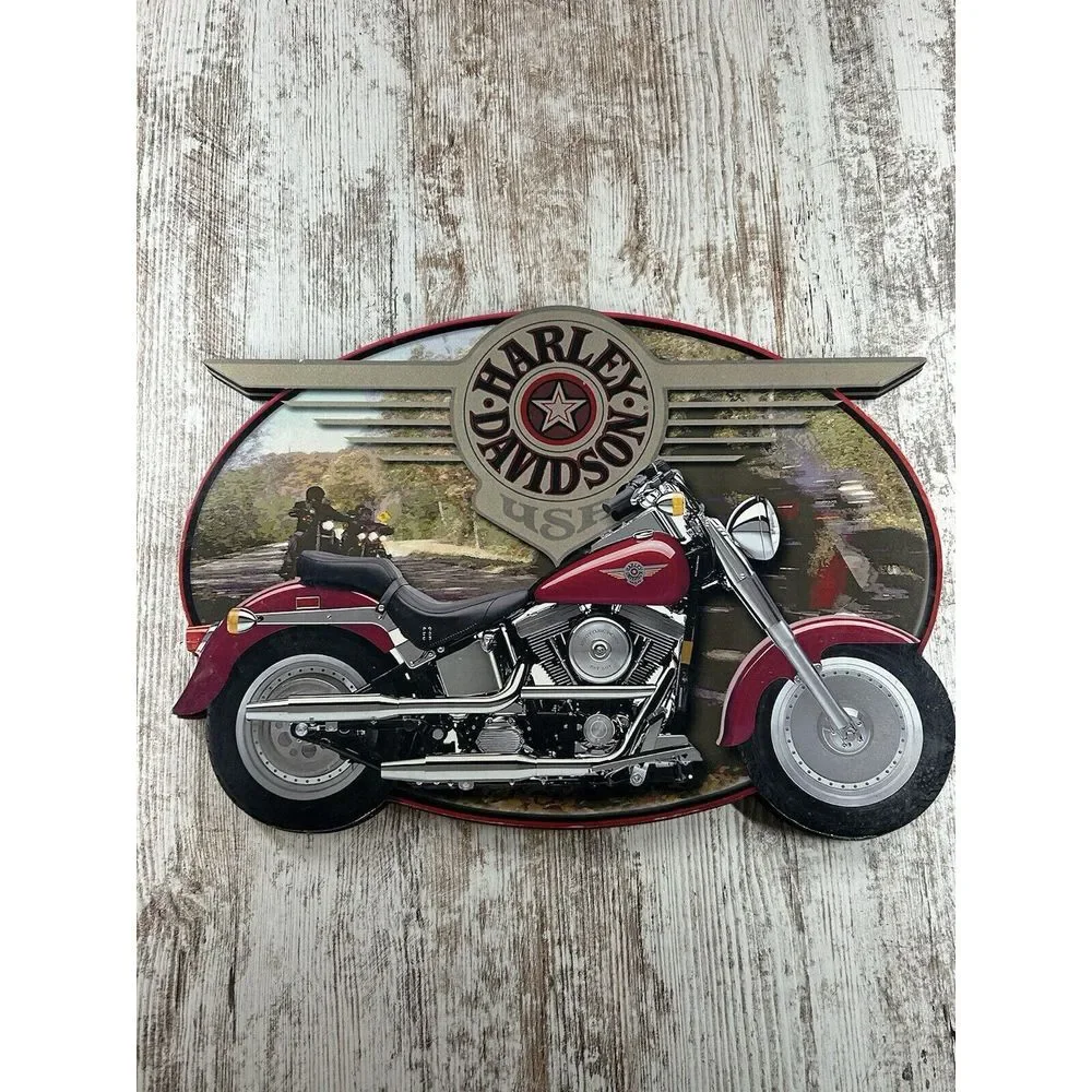 Vintage Harley Davidson Wooden/Cork Sign - No‎ Hanging Hardware Set Of Two (2)